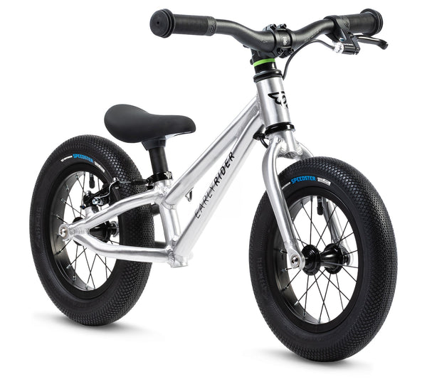 Early Rider Charger 12" Brushed aluminium. Balance bike with rear brake for children aged 2-4 years old